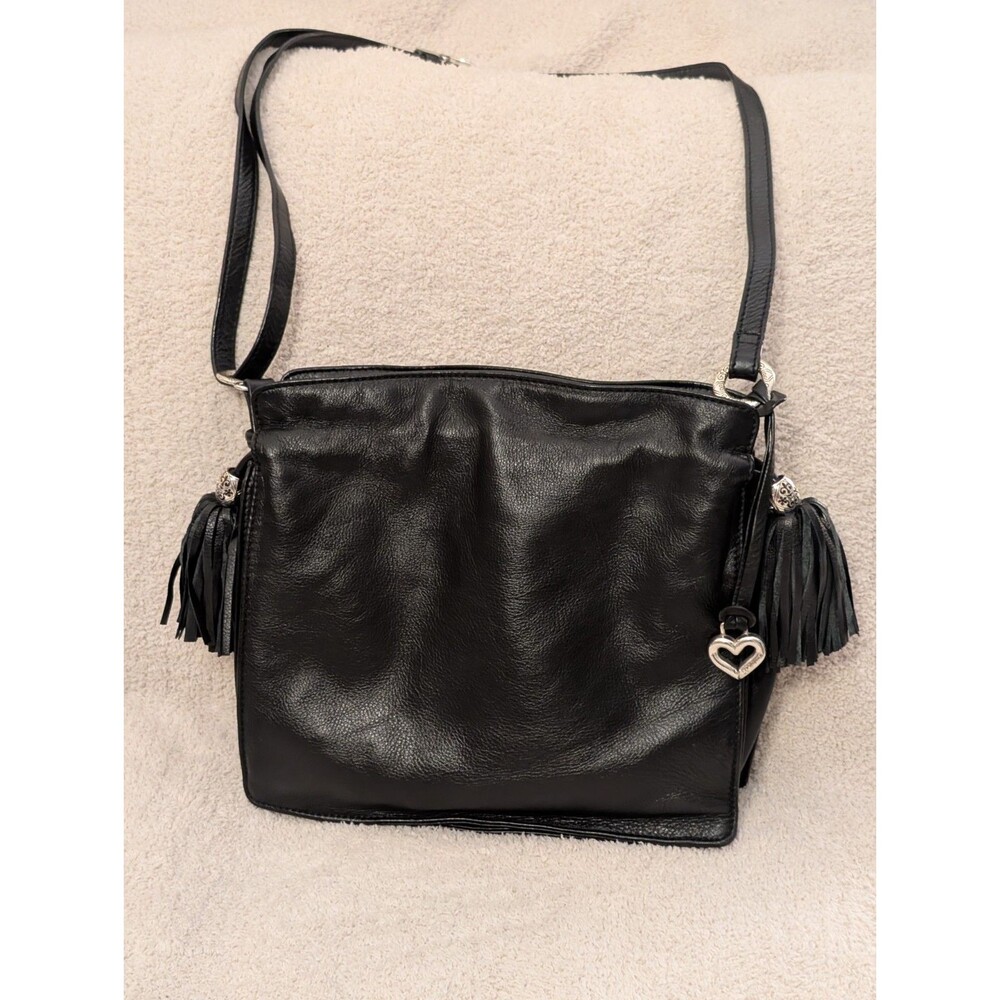 Vintage Brighton Soft Black Leather Shoulder Bag Heart Charm And Tassles U270711